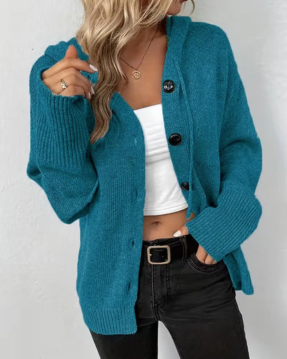 Women's Knitted Hooded Button-Front Cardigan