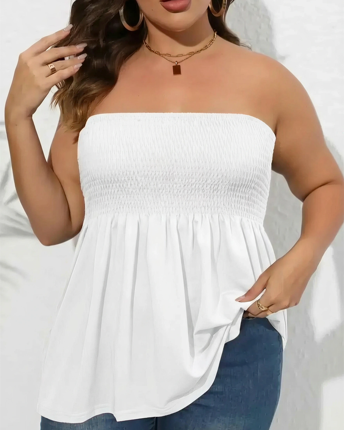 Plus Size Essential Smocked Strapless Peplum Top