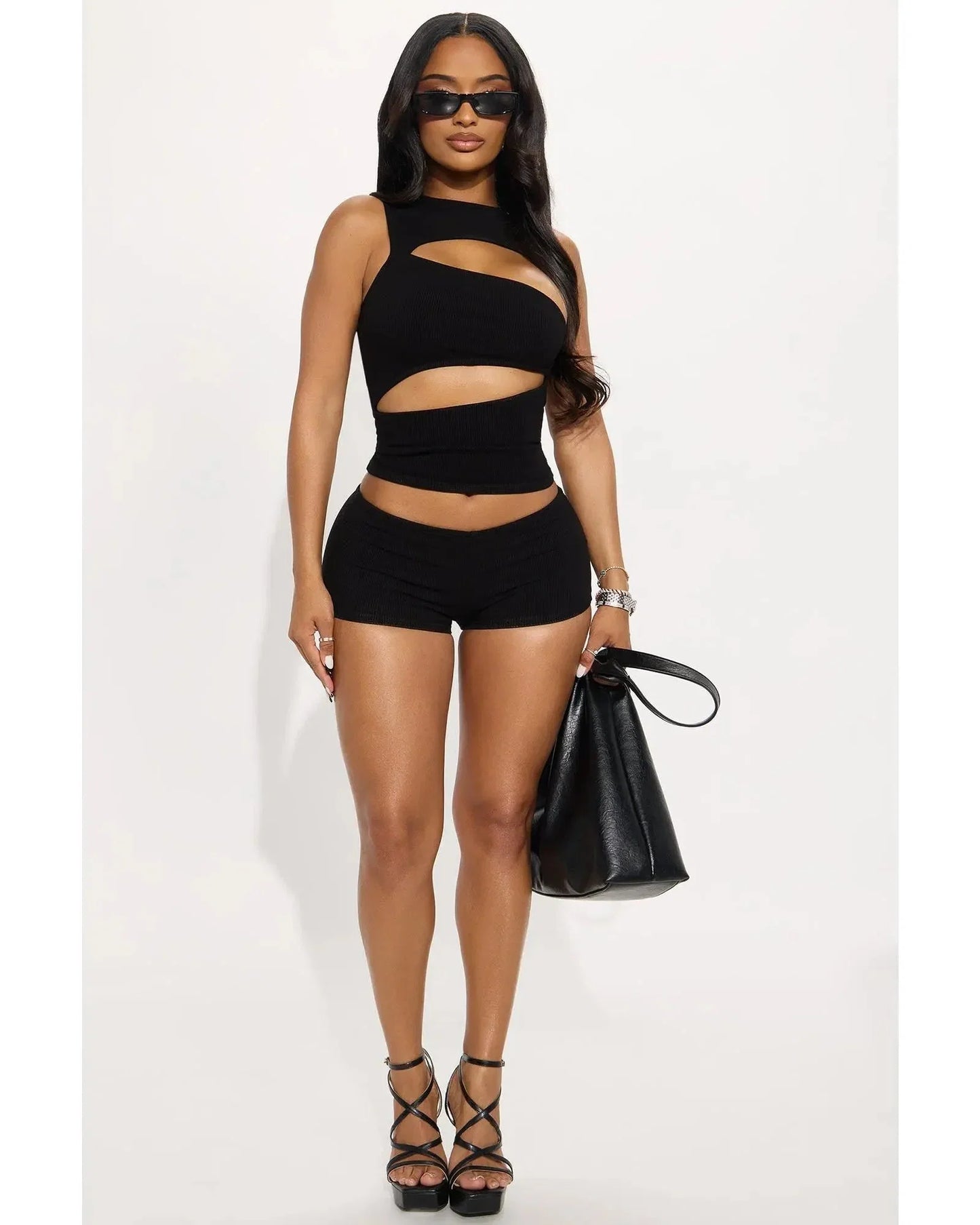 Stretchy Ribbed Micro Mini Short Set