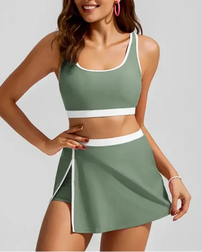 Plus Size Friendly Side Slit Swim Skirt Bikini Set