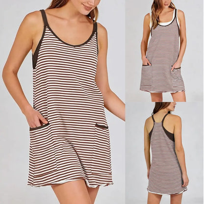 Women's Summer Striped Mini Dress with Built-in Shorts