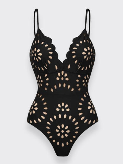 Flower Hollow One Piece Swimsuit and Skirt