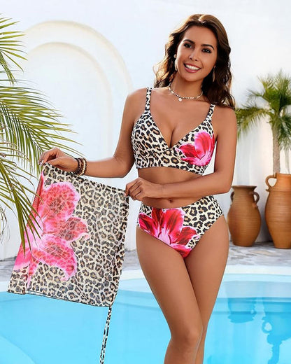 3-Piece Floral Modest High-Waist Swim Skirt Set