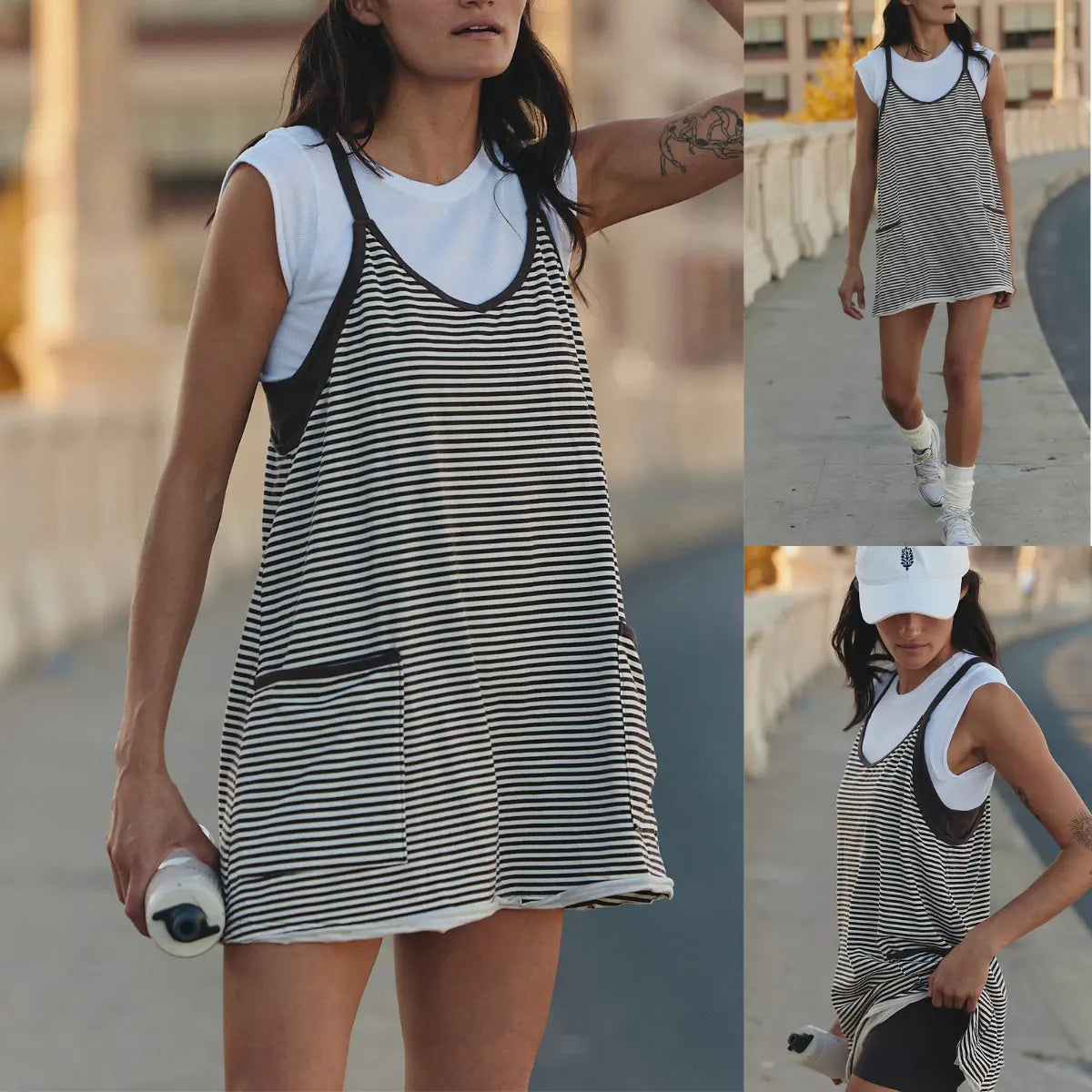 Women's Summer Striped Mini Dress with Built-in Shorts