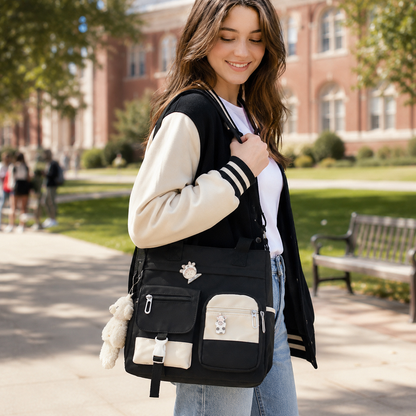 👜 Multi‑Pocket Canvas Tote Bag - Crossbody Shoulder Bag for School Work Travel