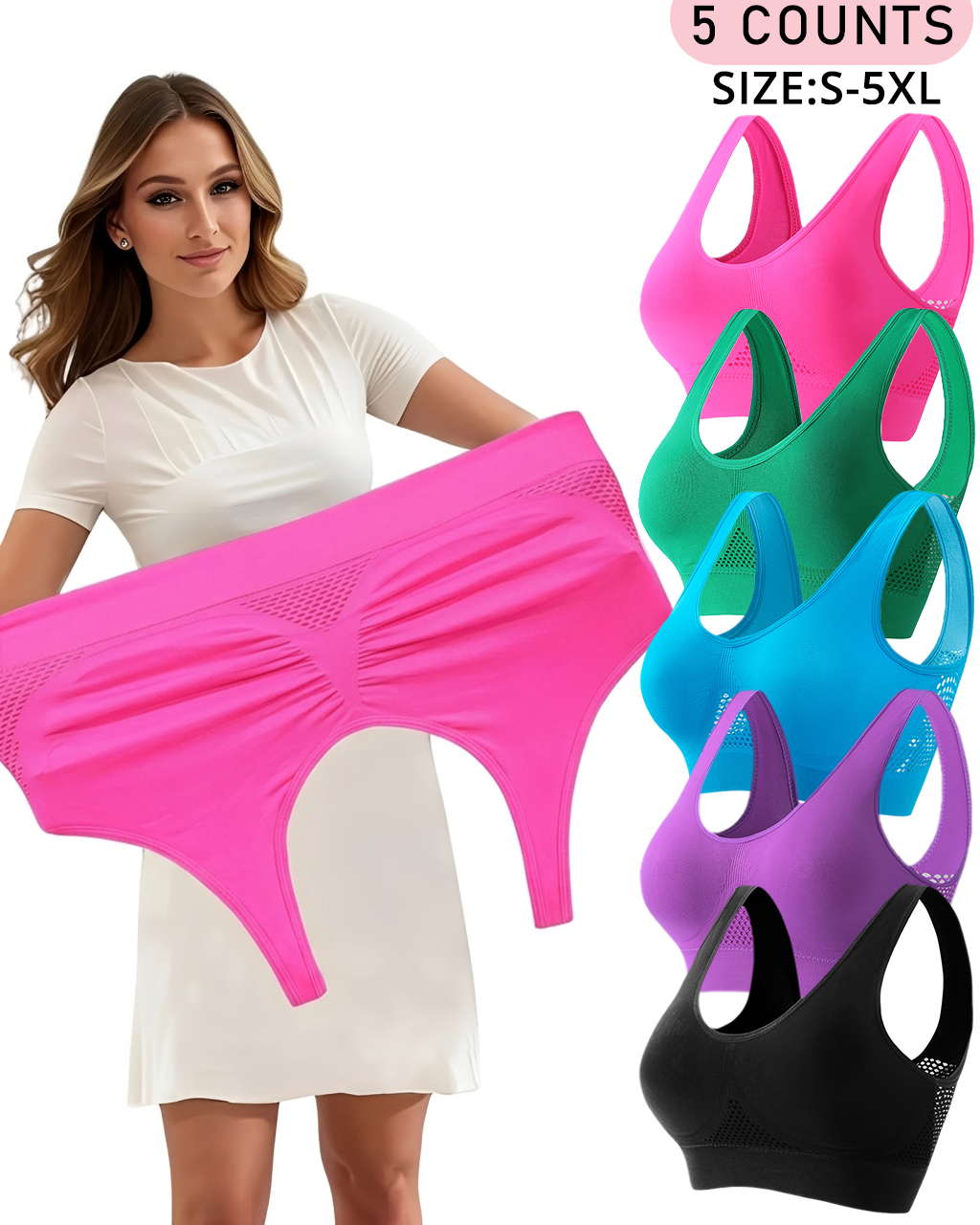 🔥Plus Size Up to 5XL🔥Curvy Breathable Hollow Out Wireless Bra (5 Pack)