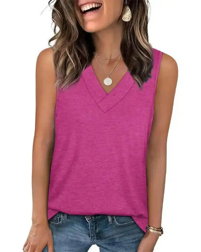 (S - 5XL) Women's V-Neck Tank Top - Loose Fit Summer Basic Tee