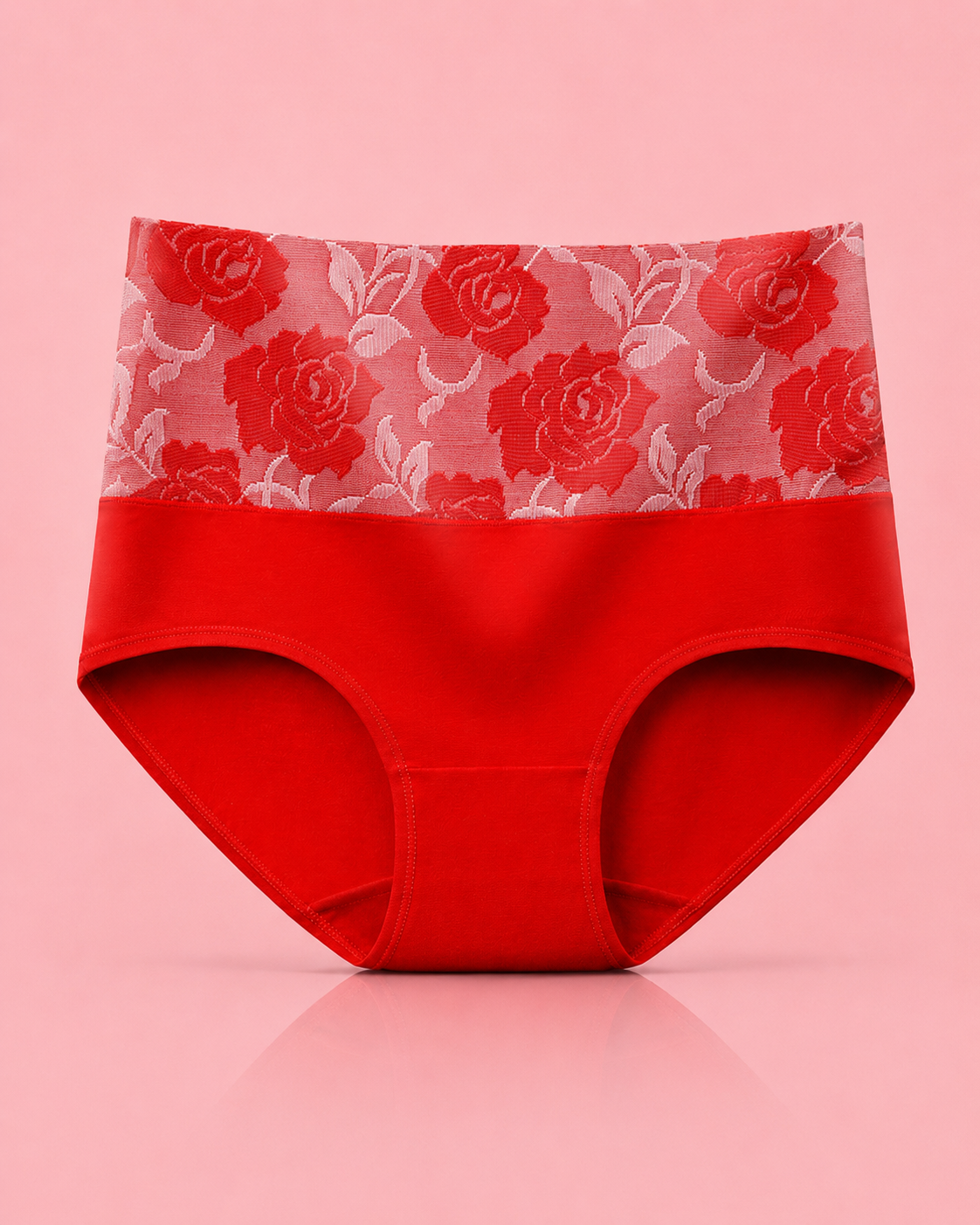 High Waist Cotton Briefs with Soft Floral Lace Waistband