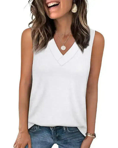 (S - 5XL) Women's V-Neck Tank Top - Loose Fit Summer Basic Tee