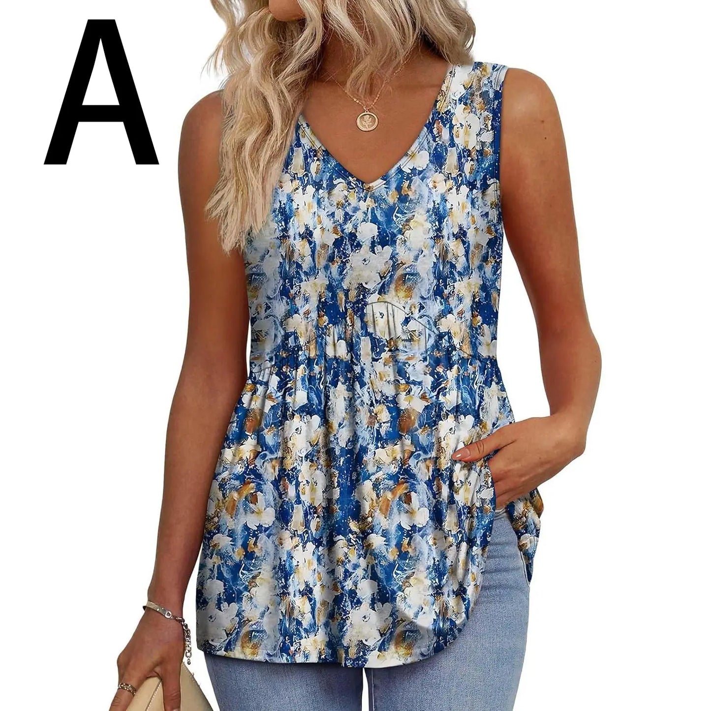 Women's V-Neck Babydoll Tank Tops - Flowy Sleeveless Summer Blouse