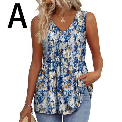 Women's V-Neck Babydoll Tank Tops - Flowy Sleeveless Summer Blouse