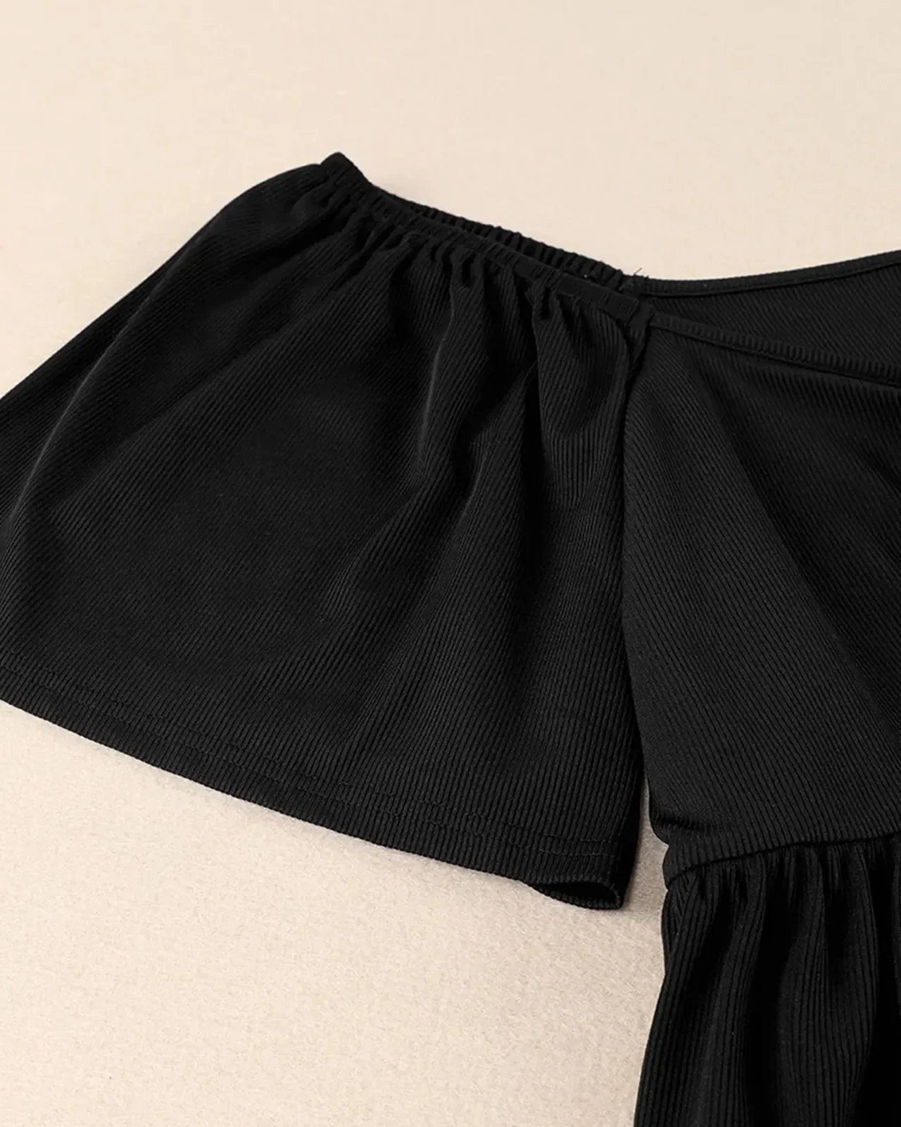 (XL-5XL) Plus Size Square Neck Short Sleeve Shirred Peplum Blouse