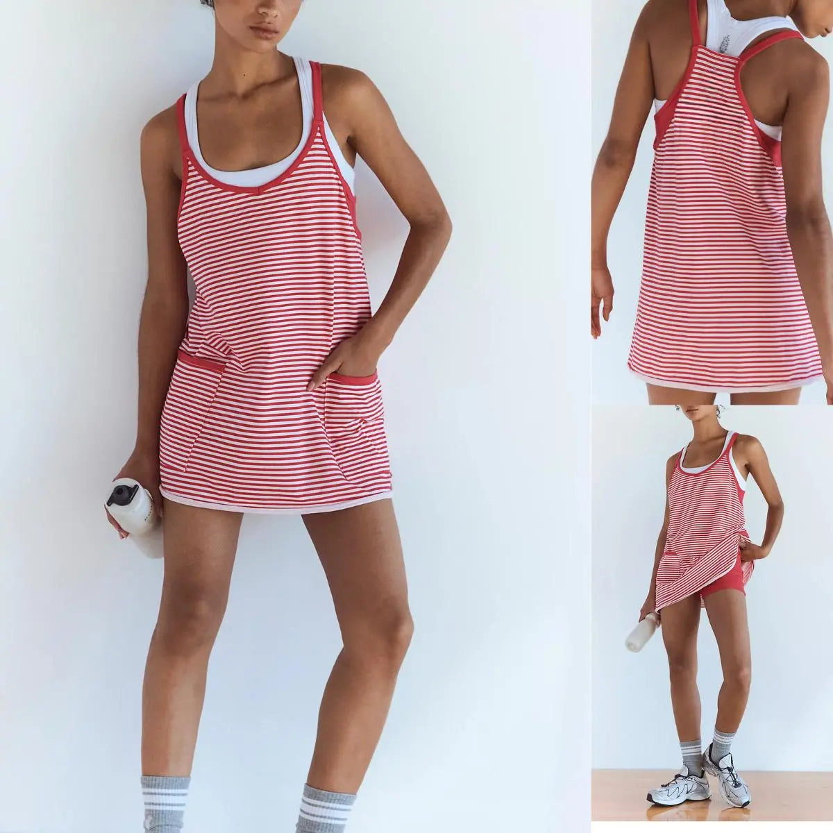 Women's Summer Striped Mini Dress with Built-in Shorts