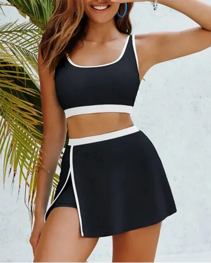 Plus Size Friendly Side Slit Swim Skirt Bikini Set