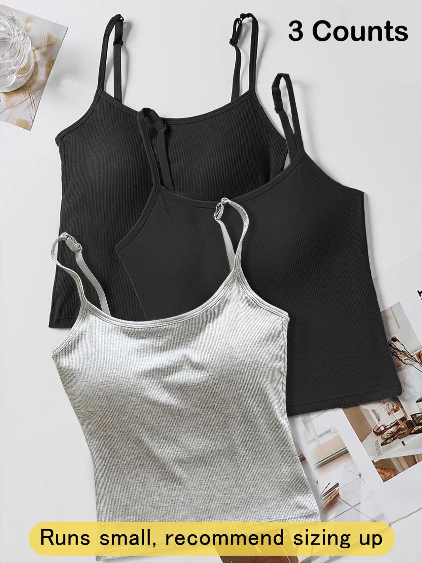 Women's Ribbed Tank Top with Built-In Bra