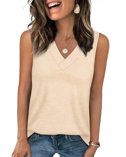 (S - 5XL) Women's V-Neck Tank Top - Loose Fit Summer Basic Tee