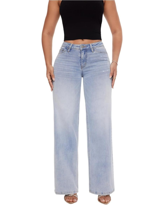 Mid-Rise Hip-Lifting Straight-Leg Loose-Fitting Jeans