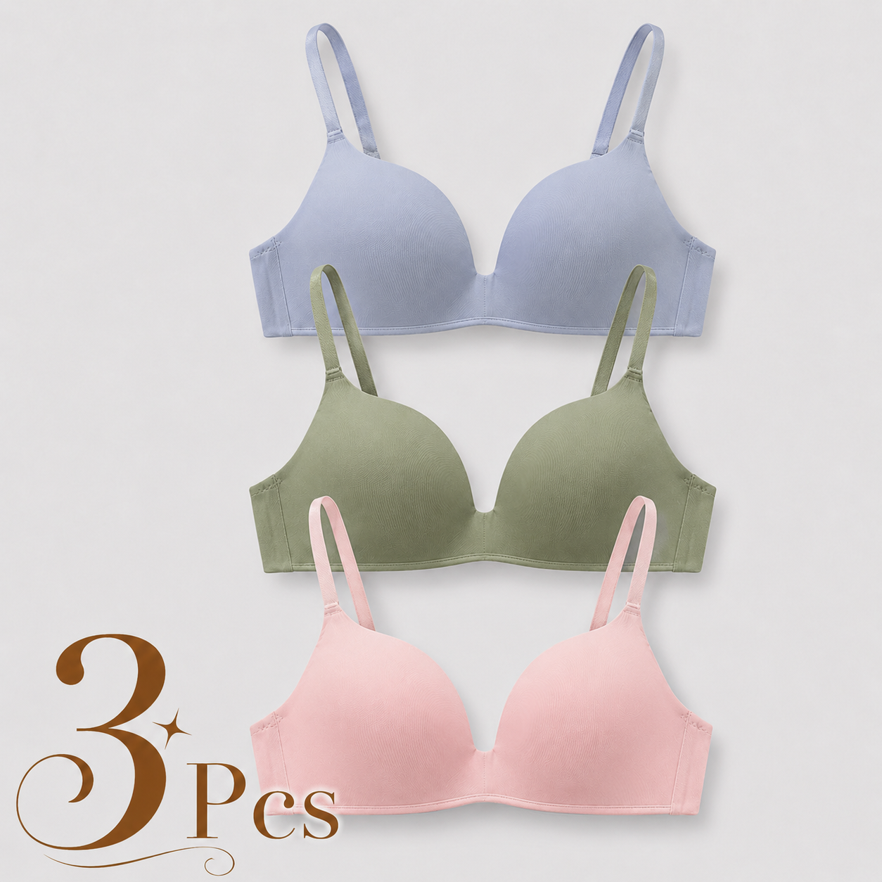 Lightly Lined Wireless Bras for Women (3 Pcs)