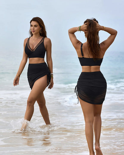 🔥FLASH SALE🔥Mesh High Waisted Tummy Control Sarong Wraps Bikini Set