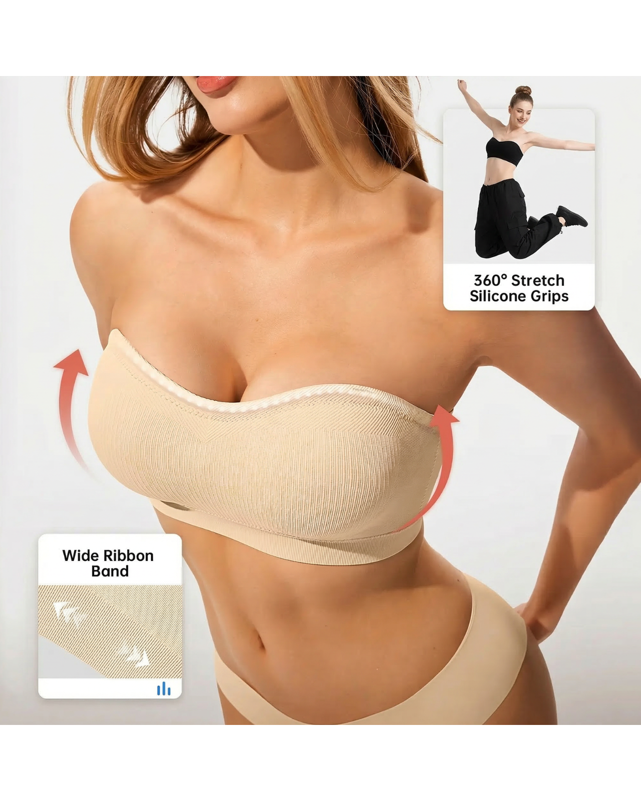 Multiway Wireless Bandeau Bra – Stay Put Comfort Plus Size
