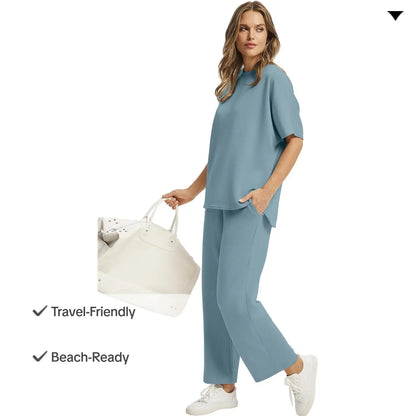 Women’s Two-Piece Set – Oversized Top & Wide-Leg Pants