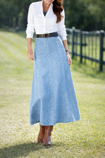 2026 New In Spring丨High-Waist A-Line Denim Maxi Skirt