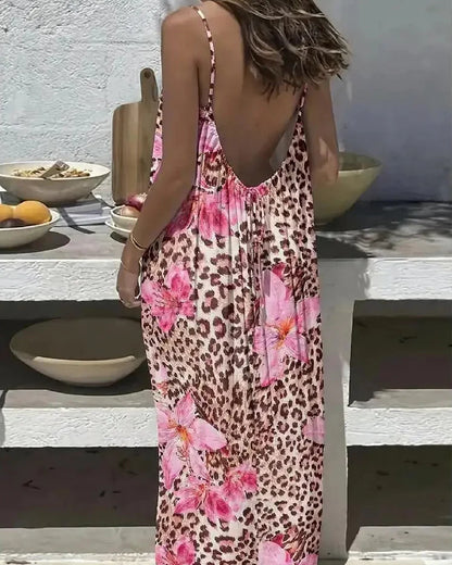 Women's Leopard Print Backless Cami Dress