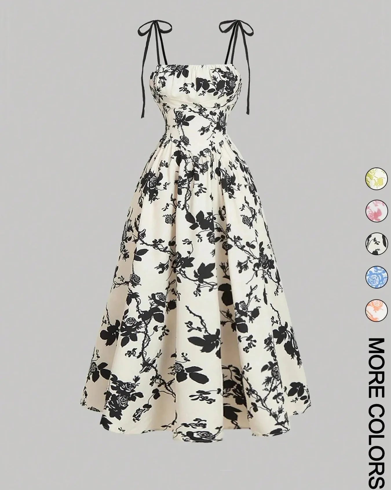 Curvy Floral Print Tie Shoulder Midi Cami Dress