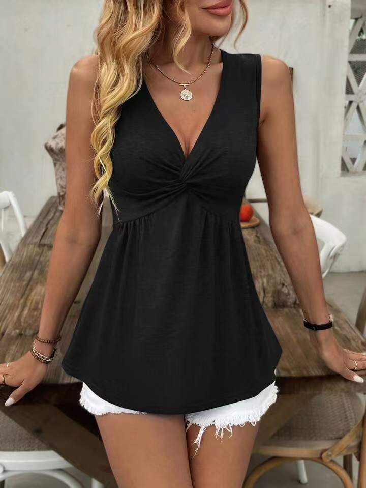 Women's Twist Front V Neck Tank Top - Flowy Blouse