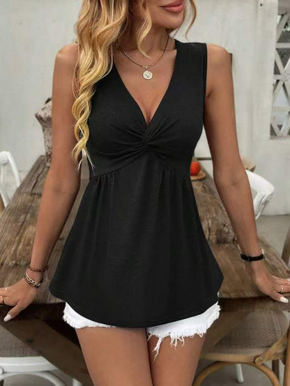 Women's Twist Front V Neck Tank Top - Flowy Blouse