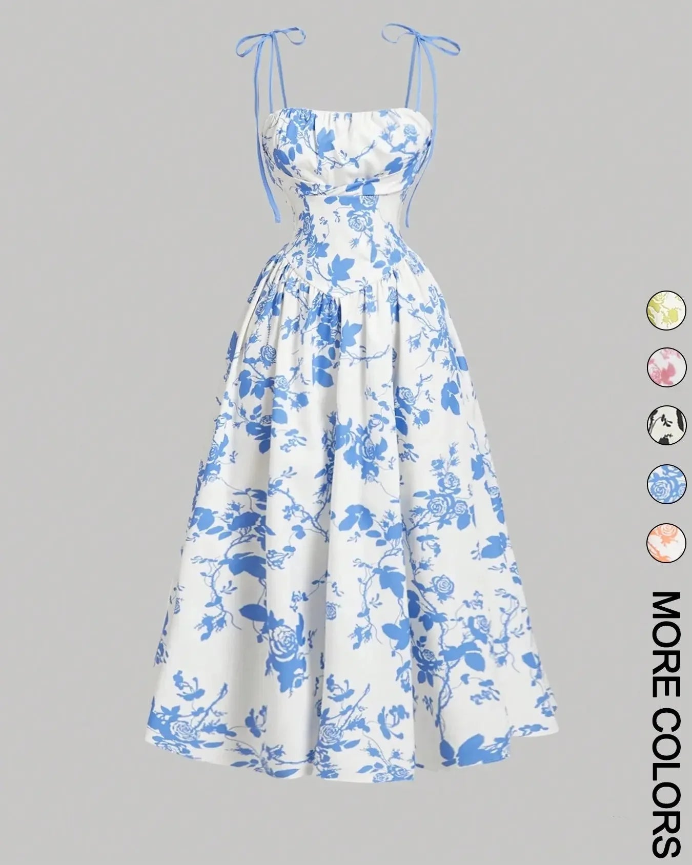 Curvy Floral Print Tie Shoulder Midi Cami Dress
