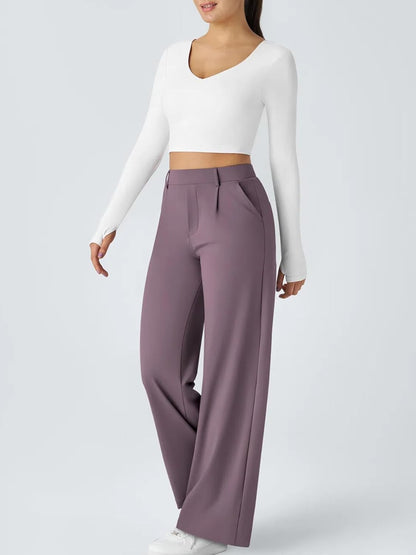 High Waisted Pocket Straight Leg Work Pants