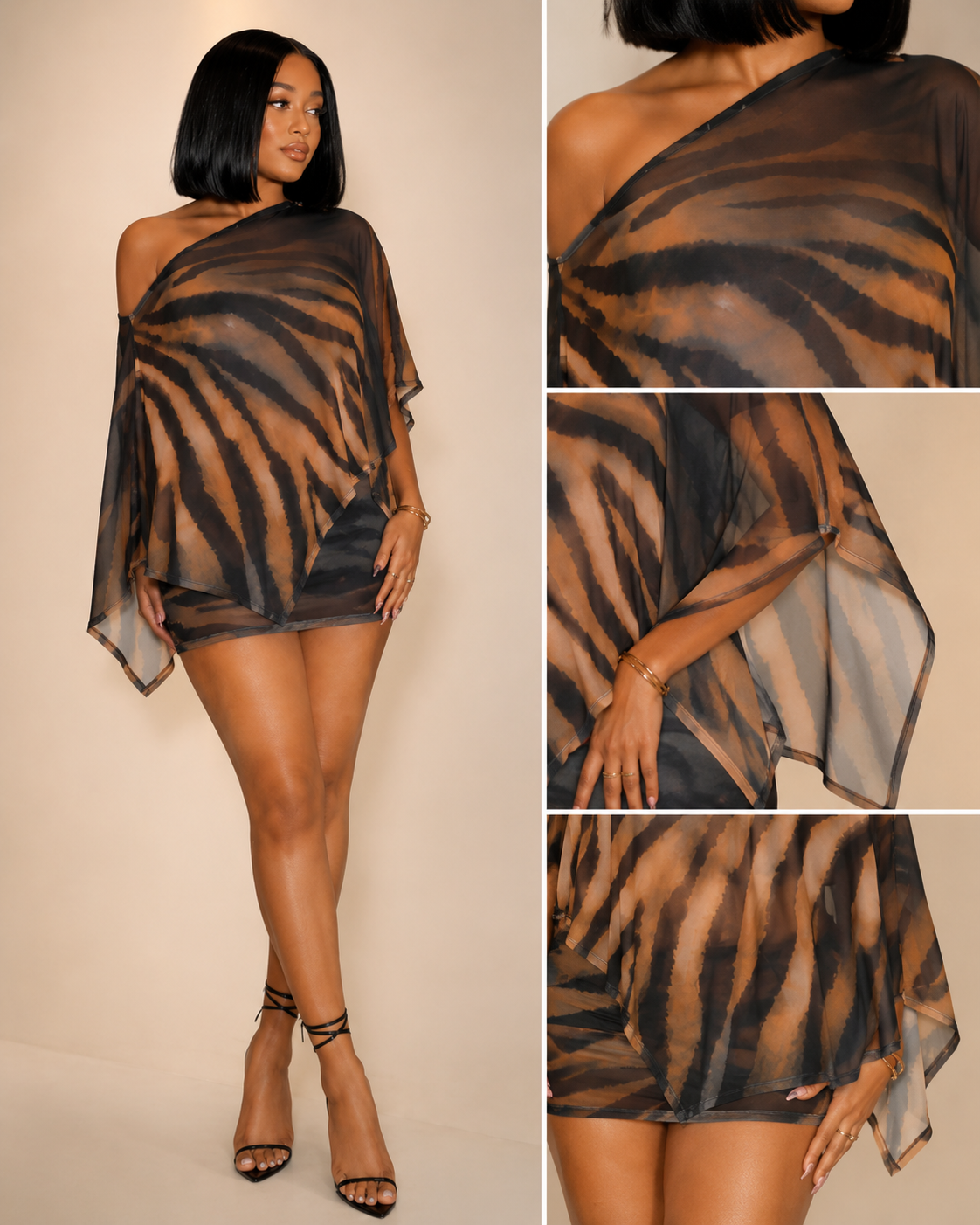 Women's Animal Print Shawl Top & Trendy Skirt Set
