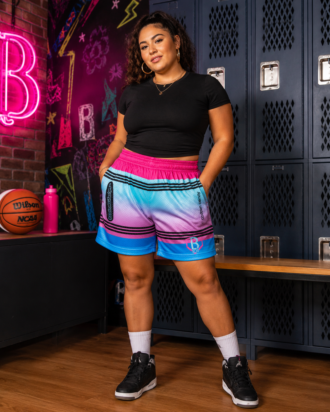 Curve Fit Printed Mesh Shorts for Women