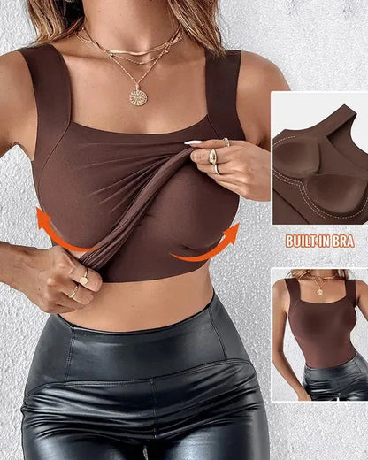 Women's Basic Square Neck Sleeveless Double-Layer Tank Tops Shaping Vest