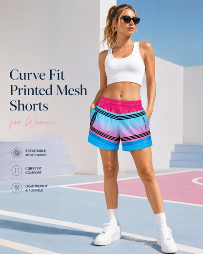 Curve Fit Printed Mesh Shorts for Women