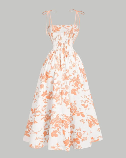 Curvy Floral Print Tie Shoulder Midi Cami Dress
