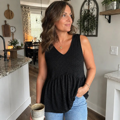 Women's V-Neck Babydoll Tank Tops - Flowy Sleeveless Summer Blouse