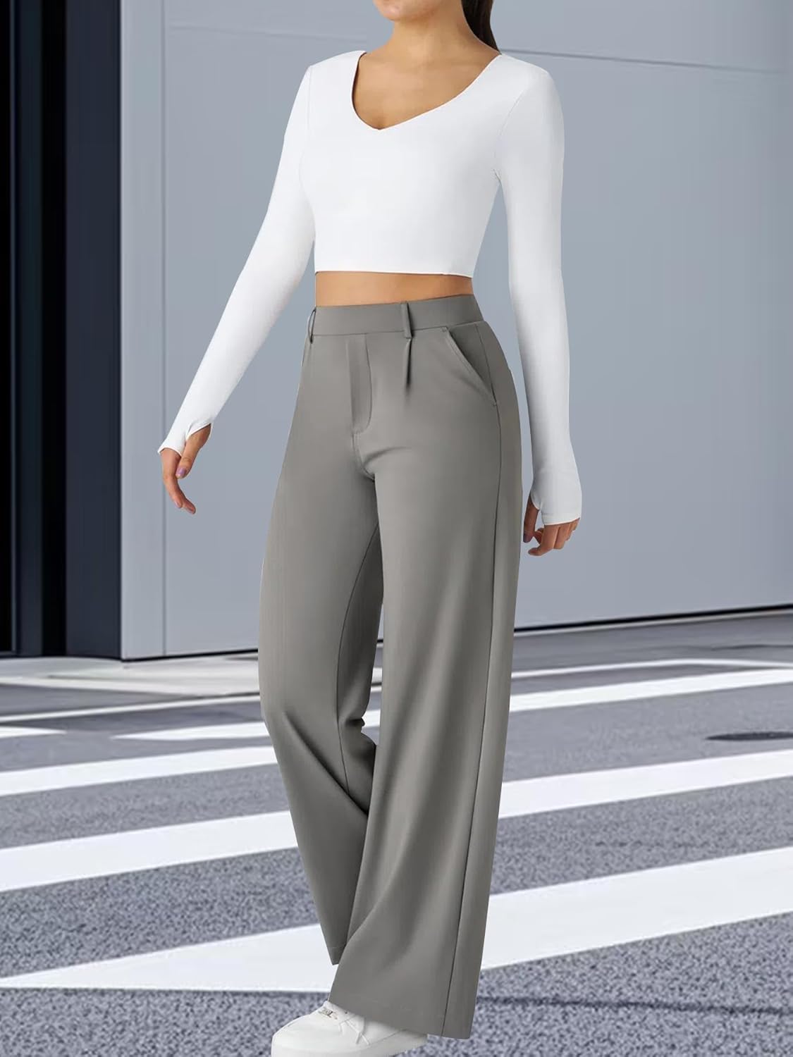 High Waisted Pocket Straight Leg Work Pants