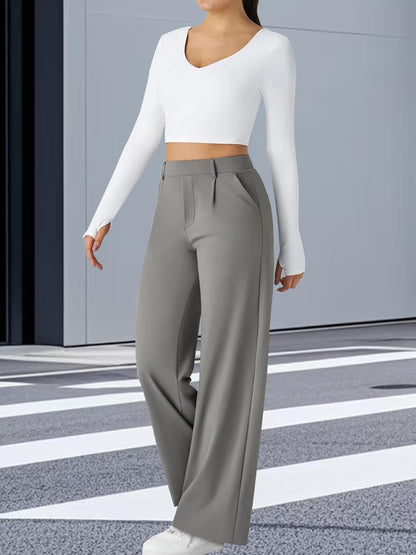 High Waisted Pocket Straight Leg Work Pants
