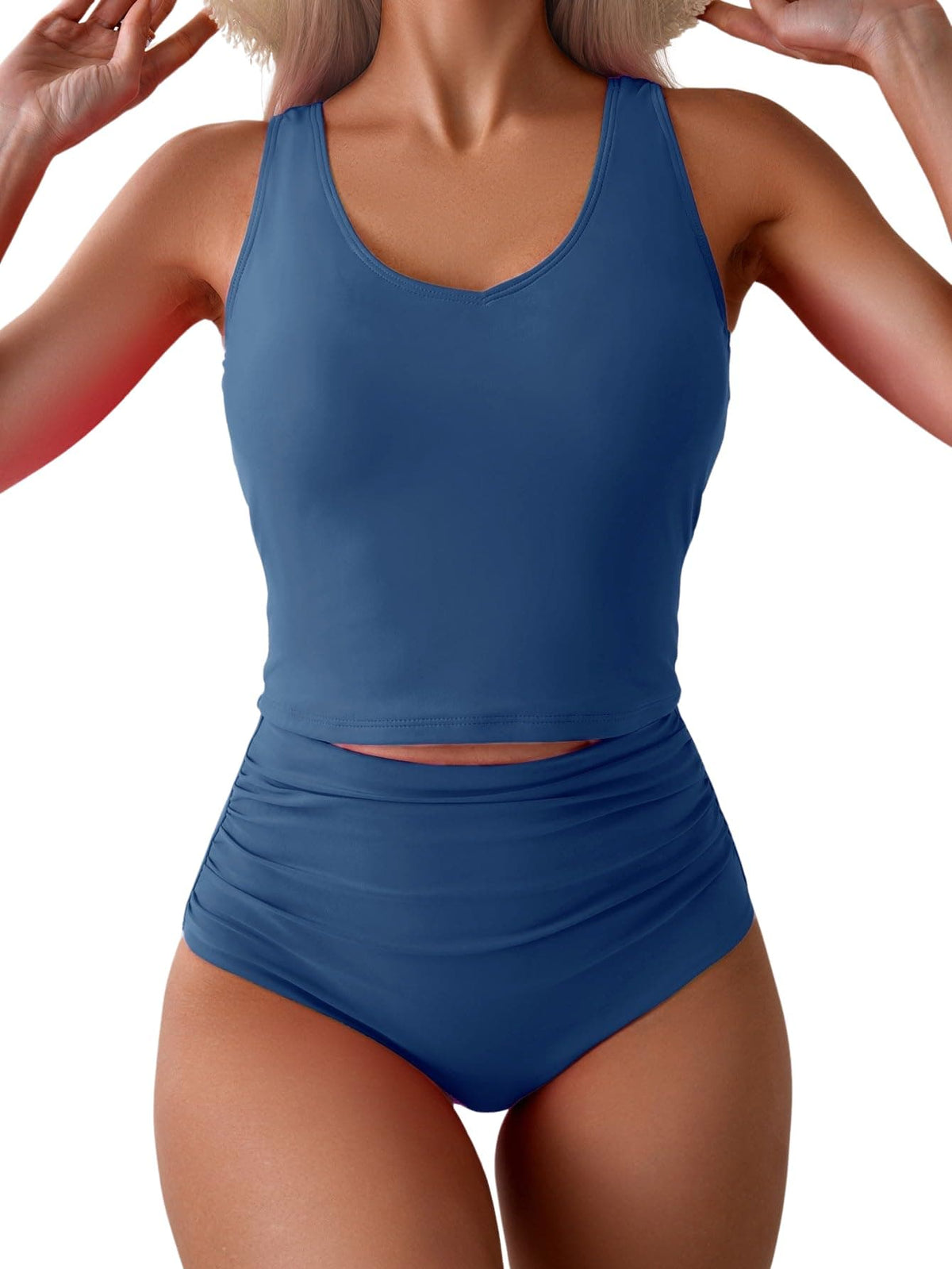 Women's Tummy Control Tankini Set - High Waisted Two Piece Swimsuit