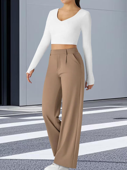 High Waisted Pocket Straight Leg Work Pants