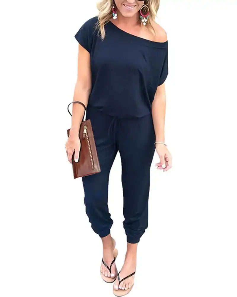 (S-3XL) Women's Plus Size Off Shoulder Stretchy Jumpsuit