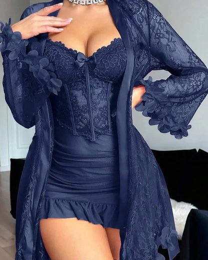 Sexy Lace Bustier Nightgown Set