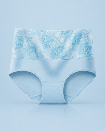 High Waist Cotton Briefs with Soft Floral Lace Waistband
