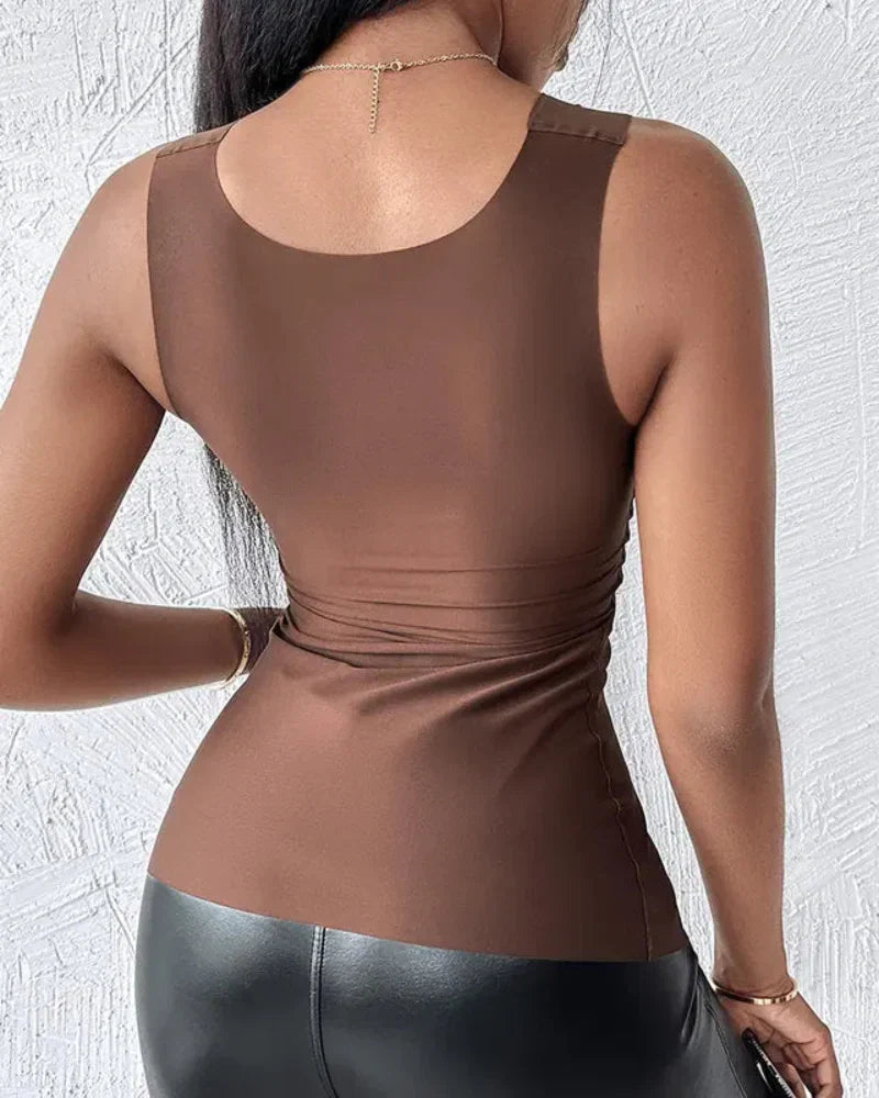 Women's Basic Square Neck Sleeveless Double-Layer Tank Tops Shaping Vest