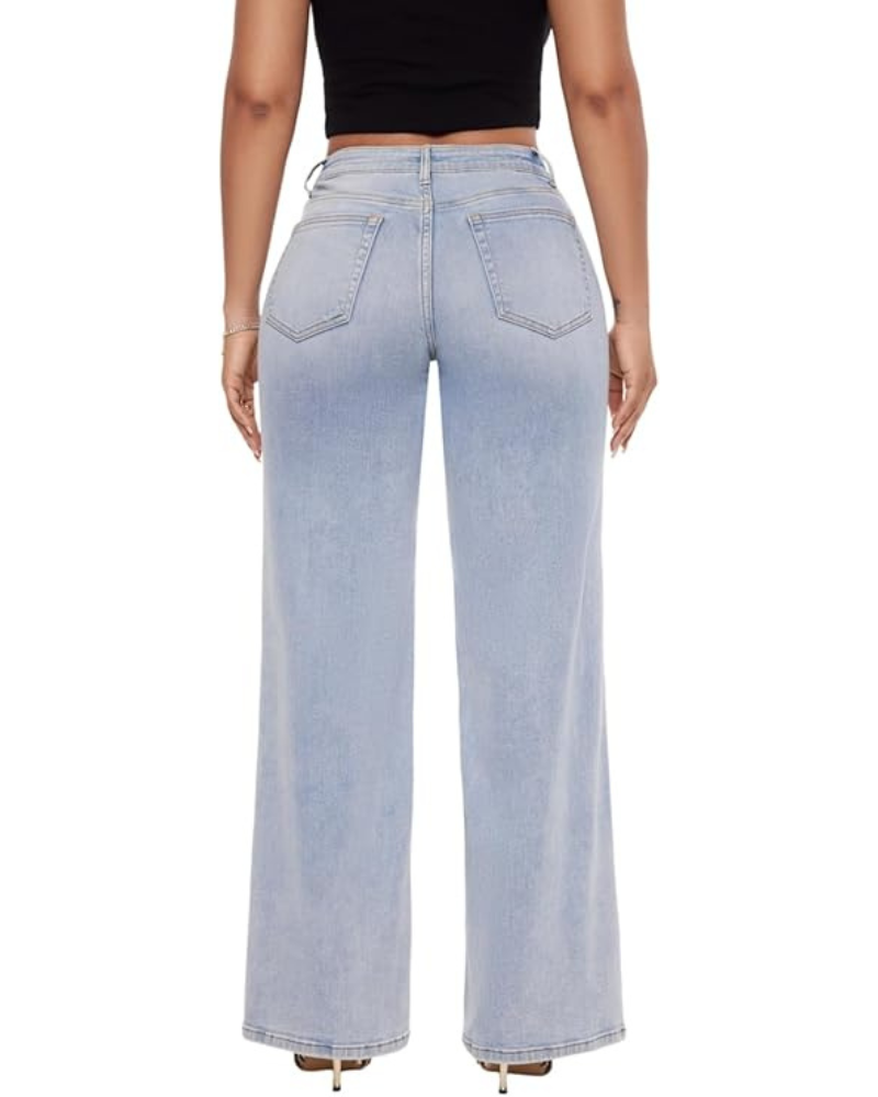 Mid-Rise Hip-Lifting Straight-Leg Loose-Fitting Jeans