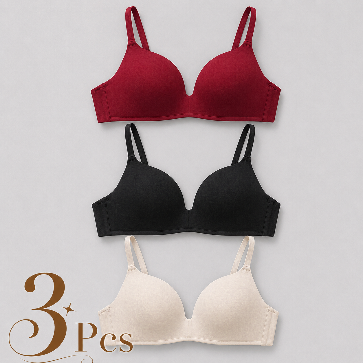 Lightly Lined Wireless Bras for Women (3 Pcs)