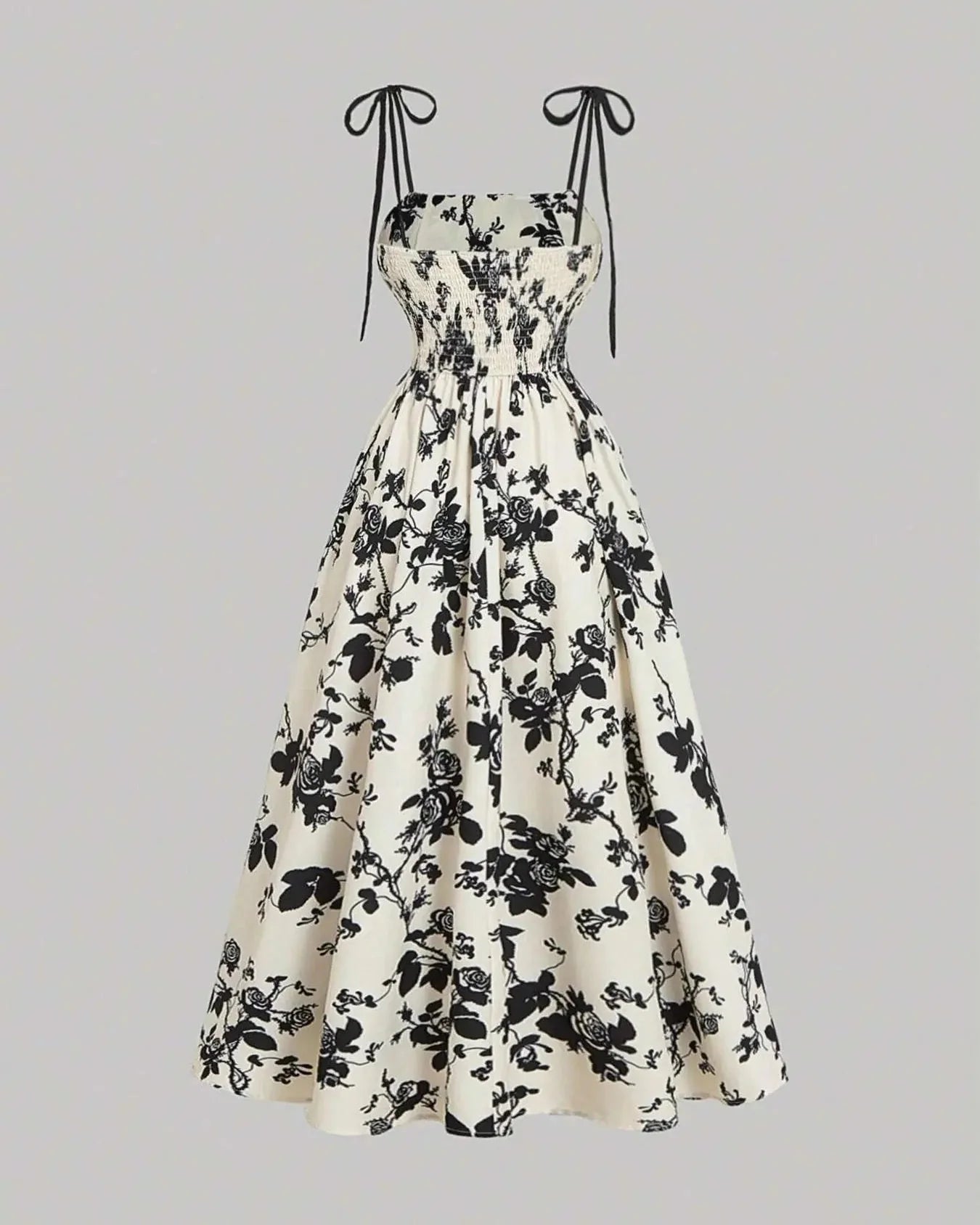 Curvy Floral Print Tie Shoulder Midi Cami Dress