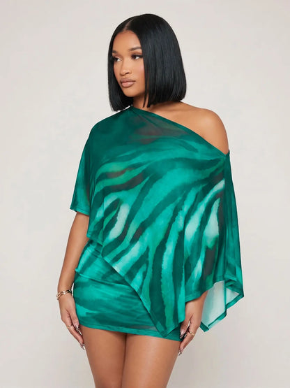 Women's Animal Print Shawl Top & Trendy Skirt Set